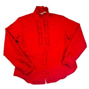 Vintage JCPenney Fashions Red Ruffle Neck Long Sleeve Blouse Size 18 Large